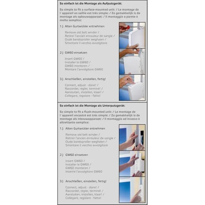 Superrollo GW60 Enrollador de Correa Eléctrico Incorporado Para Persianas y Estores Correa 15 mm a 23 mm