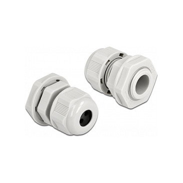DeLOCK Prensaestopas PG9 para Cable Redondo Gris, 3 Entradas, 2 Piezas, IP68, Plastico, Diámetro 3 mm