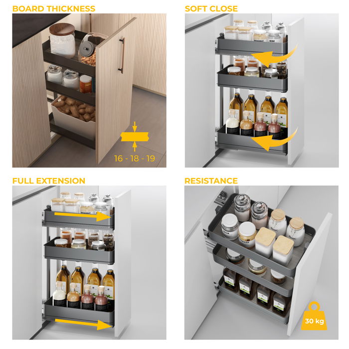 Emuca Carro extraíble Harmony con cierre suave, Módulo ancho 400mm alto 800mm, Acero y Madera, Gris antracita Emuca Carro extraíble Harmony con cierre suave, Módulo ancho 400mm alto 800mm, Acero y Madera, Gris antracita