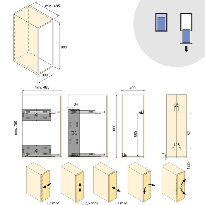 Emuca Carro extraíble Harmony con cierre suave, Módulo ancho 400mm alto 800mm, Acero y Madera, Gris antracita