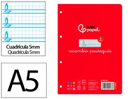 Liderpapel Recambio Cuarto Cuadriculado Pautado 100 Hojas 75gr con 6 Taladros