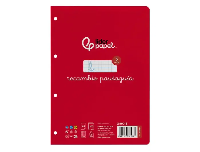 Liderpapel Recambio Cuarto Cuadriculado Pautado 100 Hojas 75gr con 6 Taladros Liderpapel Recambio Cuarto Cuadriculado Pautado 100 Hojas 75gr con 6 Taladros