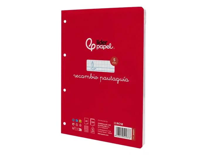 Liderpapel Recambio Cuarto Cuadriculado Pautado 100 Hojas 75gr con 6 Taladros Liderpapel Recambio Cuarto Cuadriculado Pautado 100 Hojas 75gr con 6 Taladros