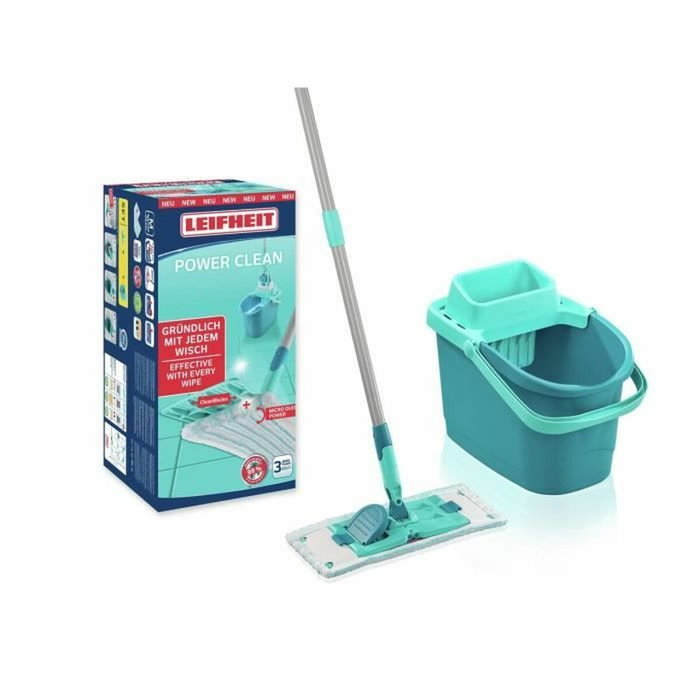 Leifheit PowerClean M Juego de fregona con cubo y escurridor Turquesa