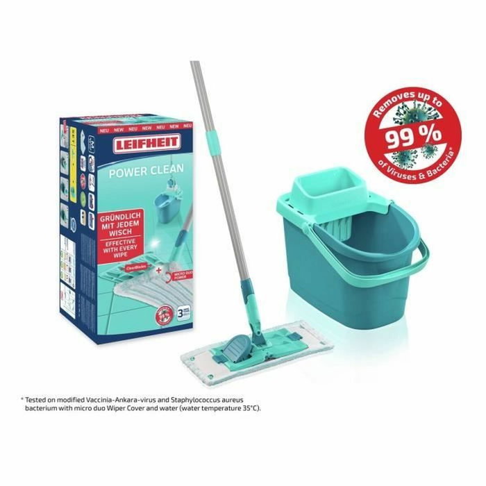 Leifheit PowerClean M Juego de fregona con cubo y escurridor Turquesa