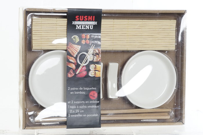 DKD Home Decor Set de Sushi de 7 Piezas de Bambú y Gres Natural y Blanco Checkered Dimensions 28,8x19,8x3 cm DKD Home Decor Set de Sushi de 7 Piezas de Bambú y Gres Natural y Blanco Checkered Dimensions 28,8x19,8x3 cm
