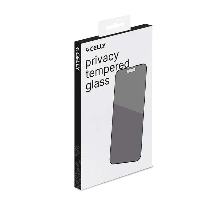 Celly PRIVACYF1053BK Protector de pantalla de privacidad vidrio templado 9H negro para Apple iPhone 15, anti-huellas, resistente a golpes