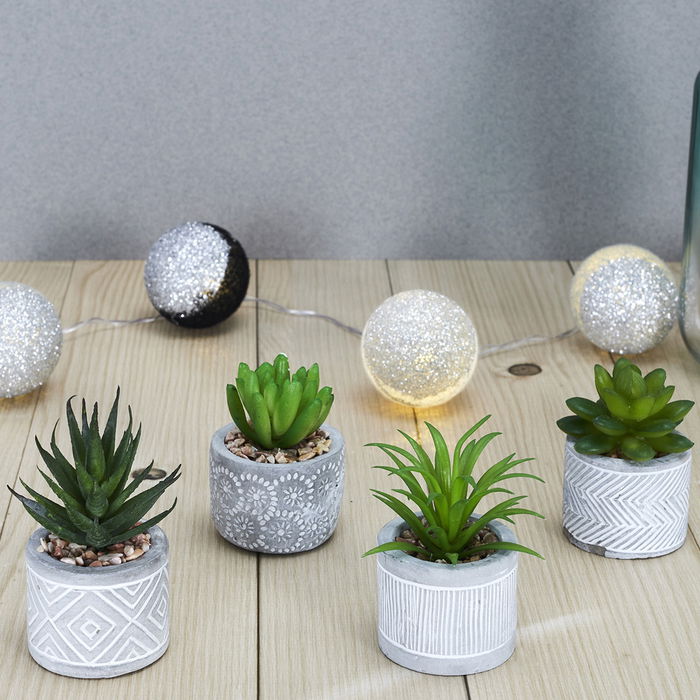 Home Deco Factory Little Garden Planta Carnosa Artificial en Maceta de Cemento Decorada Medidas d.5,5 cm; h.10 cm