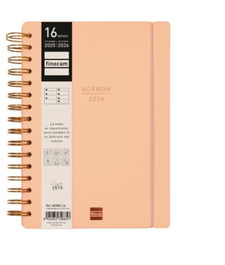 Finocam Agenda HAIKU E10-155X212 16 Meses Septiembre 2025-Diciembre 2026 Semana Vista Horizontal Coral Tapa Dura Goma Elástica A5
