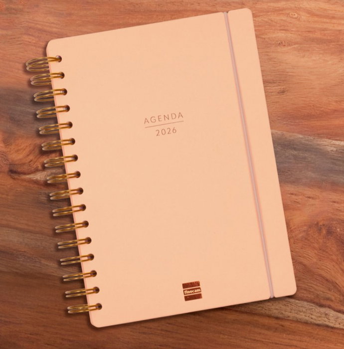 Finocam Agenda HAIKU E10-155X212 16 Meses Septiembre 2025-Diciembre 2026 Semana Vista Horizontal Coral Tapa Dura Goma Elástica A5