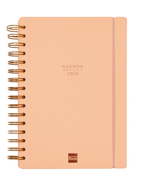 Finocam Agenda HAIKU E10-155X212 16 Meses Septiembre 2025-Diciembre 2026 Semana Vista Horizontal Coral Tapa Dura Goma Elástica A5