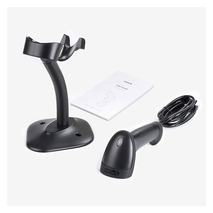 Inateck Lector de Códigos de Barras 1D BCST-33 Negro, Escáner Manual USB para EAN-13, Code 128, UPC-A, Con Soporte, 40 cm Rango