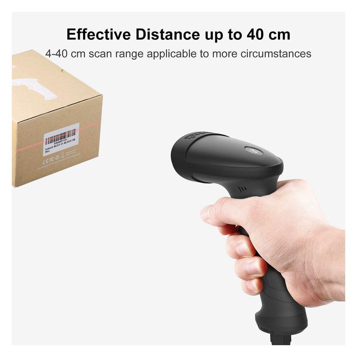 Inateck Lector de Códigos de Barras 1D BCST-33 Negro, Escáner Manual USB para EAN-13, Code 128, UPC-A, Con Soporte, 40 cm Rango