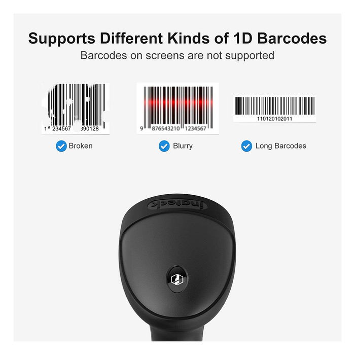 Inateck Lector de Códigos de Barras 1D BCST-33 Negro, Escáner Manual USB para EAN-13, Code 128, UPC-A, Con Soporte, 40 cm Rango