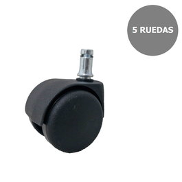 Kit de 5 ruedas de nailon. Autofrenantes (se frenan cuando te levantas) Diámetro 50 mm. Compatible con todas las sillas de la marca Piqueras y Crespo