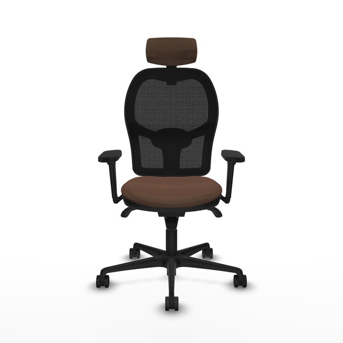 PIQUERAS Y CRESPO Silla de oficina Jorquera con mecanismo sincro, tela marrón y malla negra PIQUERAS Y CRESPO Silla de oficina Jorquera con mecanismo sincro, tela marrón y malla negra
