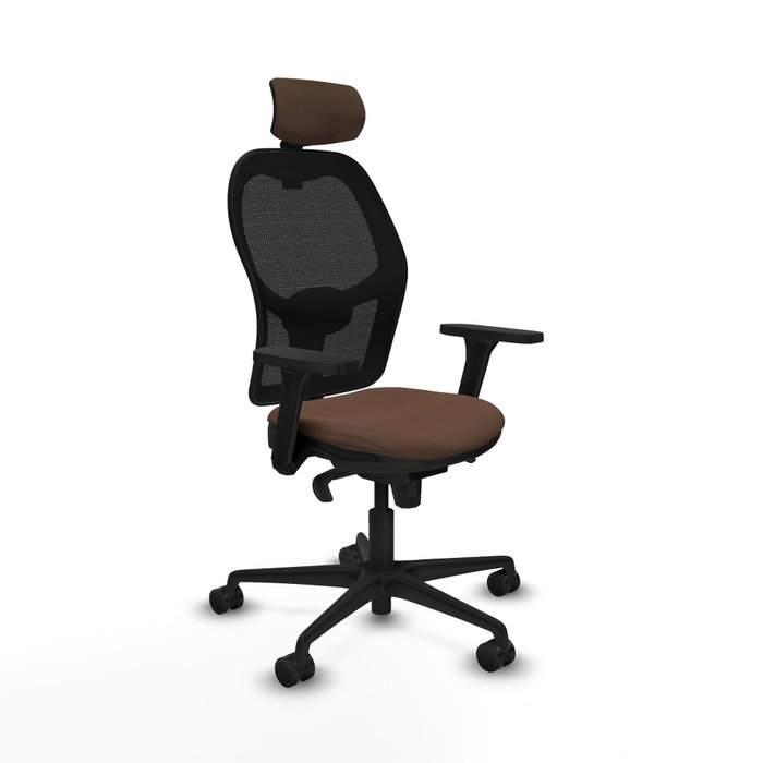 PIQUERAS Y CRESPO Silla de oficina Jorquera con mecanismo sincro, tela marrón y malla negra PIQUERAS Y CRESPO Silla de oficina Jorquera con mecanismo sincro, tela marrón y malla negra