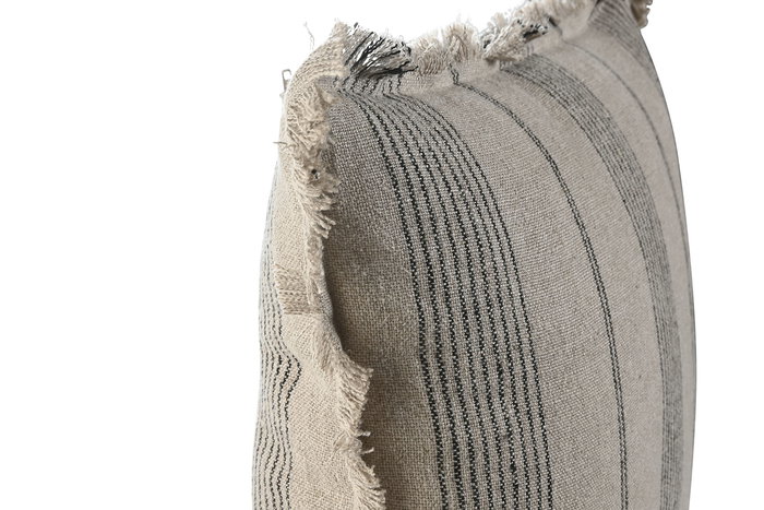 DKD Home Decor Cojín Tradicional India Lino 1c25 Beige Gris Rallado Zipper 8 x 50 x 50 cm (2 Unidades)