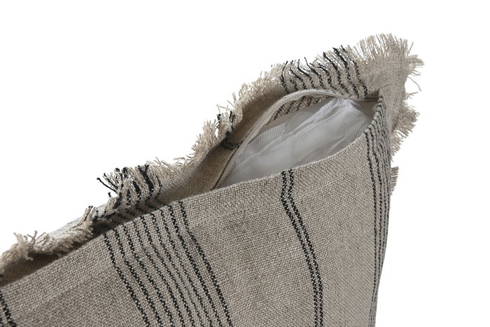 DKD Home Decor Cojín Tradicional India Lino 1c25 Beige Gris Rallado Zipper 8 x 50 x 50 cm (2 Unidades)