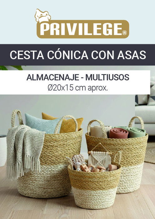 Privilege Cesta Cónica Seagrass con Asas 20 cm (24 Unidades)