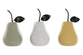 DKD Home Decor Set de 3 Figuras de Pera en Porcelana y Metal, Colección FRUITS