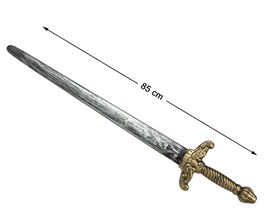 Espada Medieval Plateada 85 cm con Empuñadura Dorada para Disfraz de Caballero, Cruzado o Guerrero