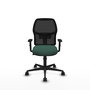 Silla de oficina Alfera con mecanismo Sincro tapizada con Tela color Verde botella y malla color Negro. Equipada con lumbar 1D, Brazos 1D y Ruedas 65mm nailon