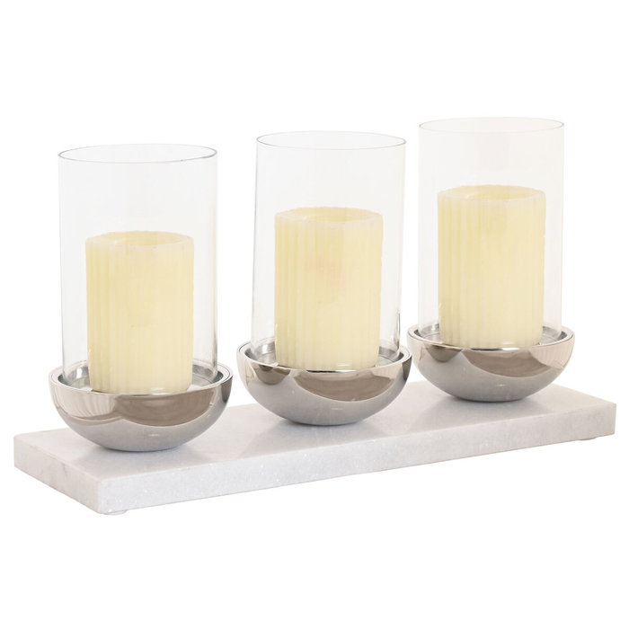 DKD Home Decor Portavelas Triple de Mármol y Cristal Blanco