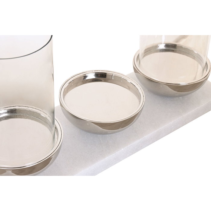DKD Home Decor Portavelas Triple de Mármol y Cristal Blanco