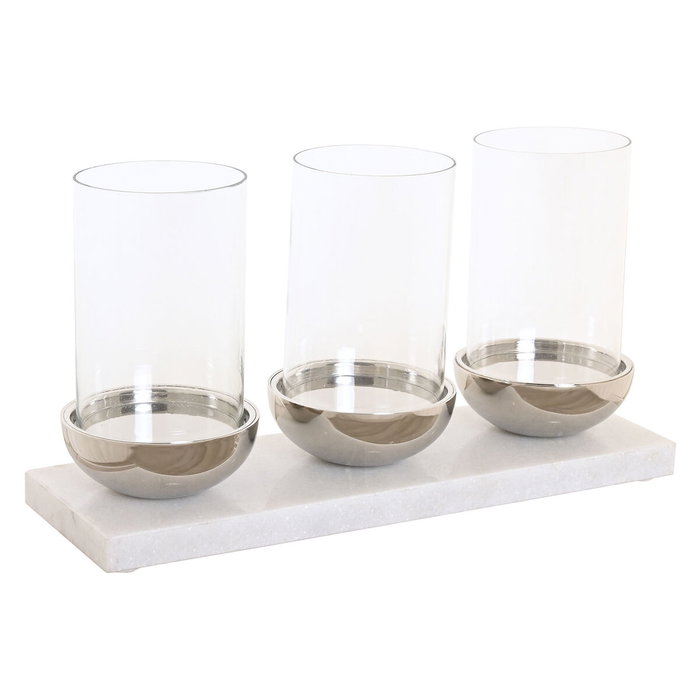 DKD Home Decor Portavelas Triple de Mármol y Cristal Blanco