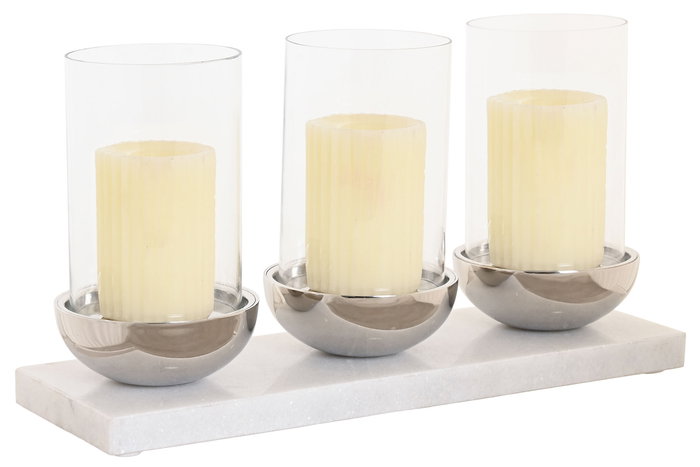 DKD Home Decor Portavelas Moderno Blanco Plateado Marmol Cristal 13 x 22 x 40 cm DKD Home Decor Portavelas Moderno Blanco Plateado Marmol Cristal 13 x 22 x 40 cm