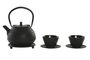 DKD Home Decor Tetera Oriental Negro Hierro Colado Inox Set de 3 Piezas Vasos Salvamantel 15 x 17 x 17 cm