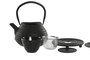DKD Home Decor Tetera Oriental Negro Hierro Colado Inox Set de 3 Piezas Vasos Salvamantel 15 x 17 x 17 cm