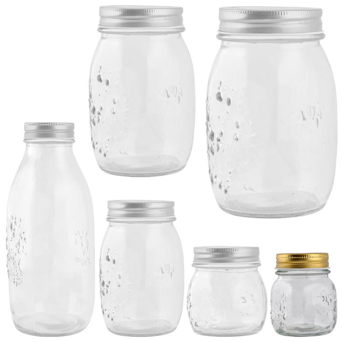 Day Bote de Cristal 0.15 L con Tapa de Metal, Dibujos en Relieve, Diámetro 7 cm, Altura 8.5 cm