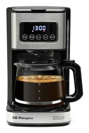 Orbegozo CG 6015 Cafetera de Goteo Programable con Reloj Digital, 15 Tazas (1.5L), Panel Táctil LED, Filtro Permanente, Negro y Acero Inoxidable