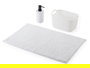 Berilo Set 3 Piezas para Baño Blanco (PP y Poliéster) - Incluye Alfombrilla, Cesta 23.7x16x14 cm y Dispensador - Color Blanco (Set de 12)