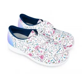 Enfermanía Zuecos Estampados Virus Talla 38 Microfibra Vegana Suela Antideslizante Ideal Profesionales Salud