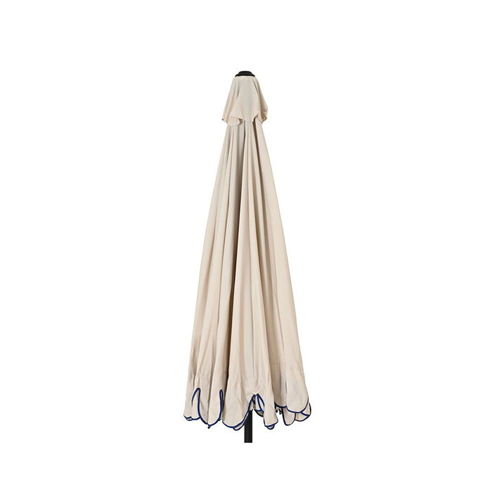 Outdoor Living By Decoris - Parasol de Jardín Beige con Ribete Azul, Ø270 x 235 cm, Apertura por Manivela, Tejido Poliéster Hidrófugo UV 50+, Estructura de Hierro