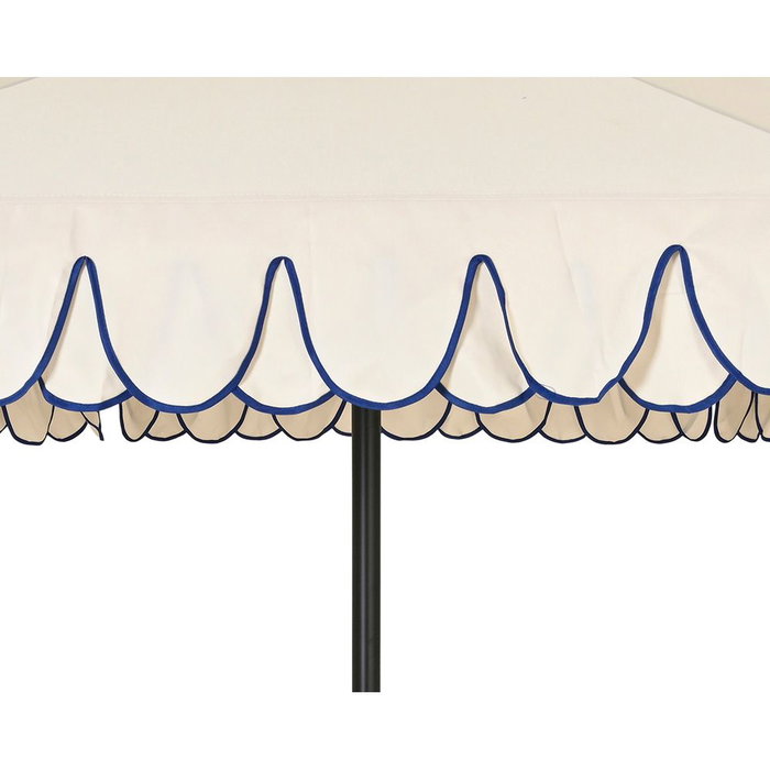 Outdoor Living By Decoris - Parasol de Jardín Beige con Ribete Azul, Ø270 x 235 cm, Apertura por Manivela, Tejido Poliéster Hidrófugo UV 50+, Estructura de Hierro