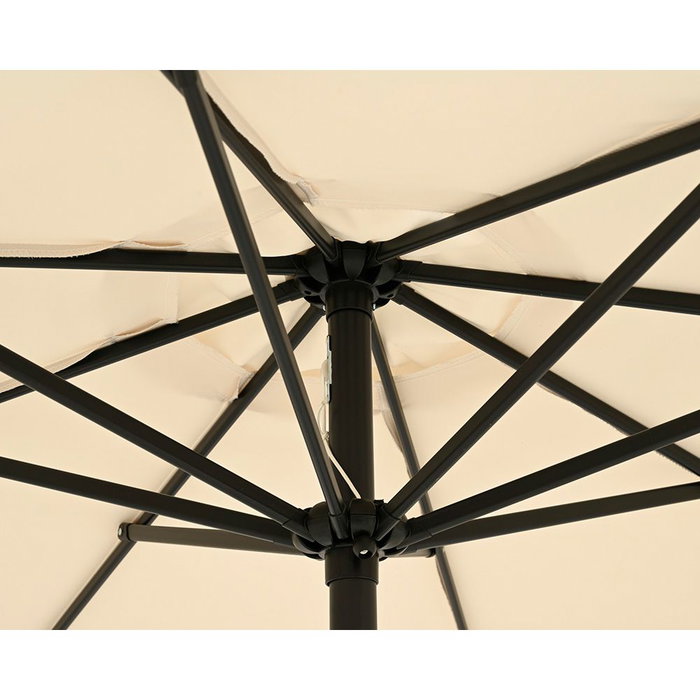 Outdoor Living By Decoris - Parasol de Jardín Beige con Ribete Azul, Ø270 x 235 cm, Apertura por Manivela, Tejido Poliéster Hidrófugo UV 50+, Estructura de Hierro