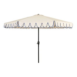 Outdoor Living By Decoris - Parasol de Jardín Beige con Ribete Azul, Ø270 x 235 cm, Apertura por Manivela, Tejido Poliéster Hidrófugo UV 50+, Estructura de Hierro