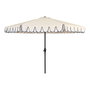 Outdoor Living By Decoris - Parasol de Jardín Beige con Ribete Azul, Ø270 x 235 cm, Apertura por Manivela, Tejido Poliéster Hidrófugo UV 50+, Estructura de Hierro