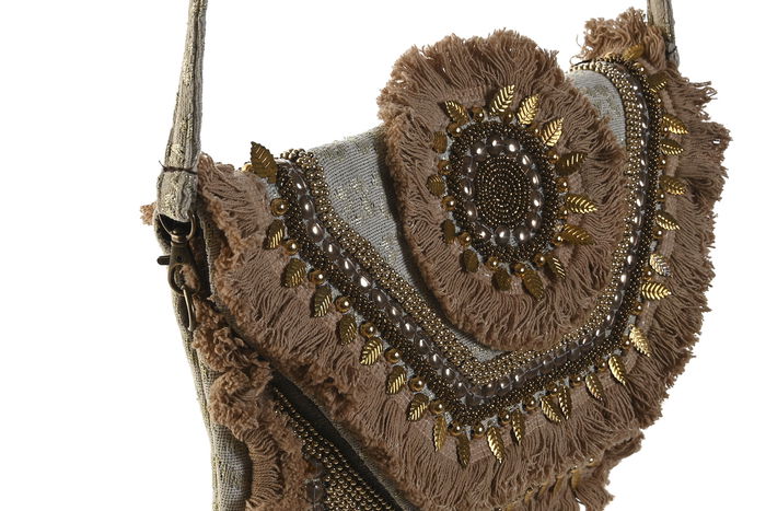 DKD Home Decor Bolso Mediterraneo Beige Crema Viscosa Polyester 33 x 25 x 3 cm (4 Unidades)