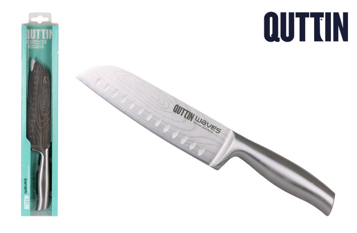 Quttin Cuchillo Santoku con hoja de 17 cm, diseño Waves, largo total 31 cm (4 Unidades) Quttin Cuchillo Santoku con hoja de 17 cm, diseño Waves, largo total 31 cm (4 Unidades)