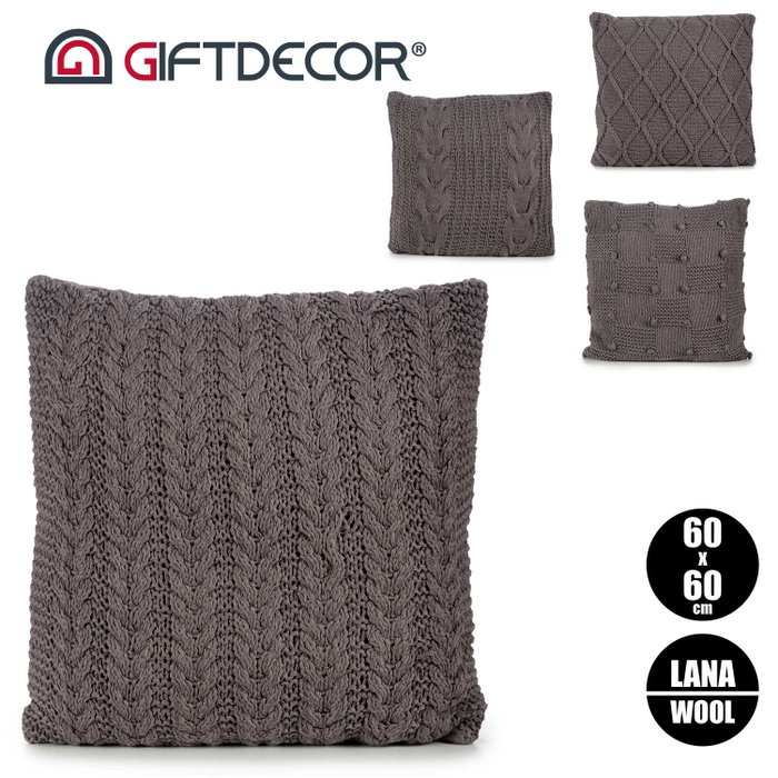 GIFTDECOR Cojín Lana Gris Oscuro 60x60cm Surtido de 4 GIFTDECOR Cojín Lana Gris Oscuro 60x60cm Surtido de 4