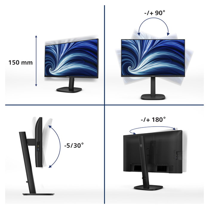 Philips Monitor 60.5 cm (23.8") 3000 Series 24B2U3301 - Full HD IPS, 120Hz, USB-C con 90W, Altavoces, HDMI, DisplayPort, Negro