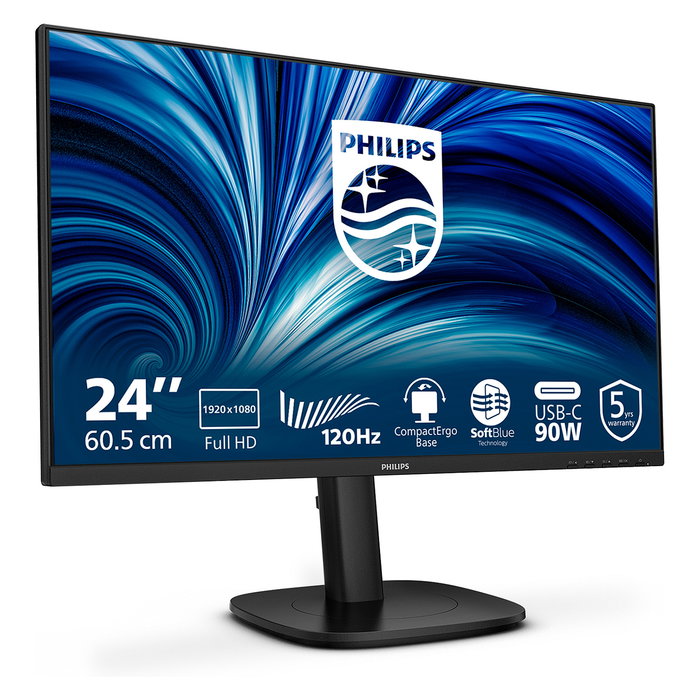 Philips Monitor 60.5 cm (23.8") 3000 Series 24B2U3301 - Full HD IPS, 120Hz, USB-C con 90W, Altavoces, HDMI, DisplayPort, Negro