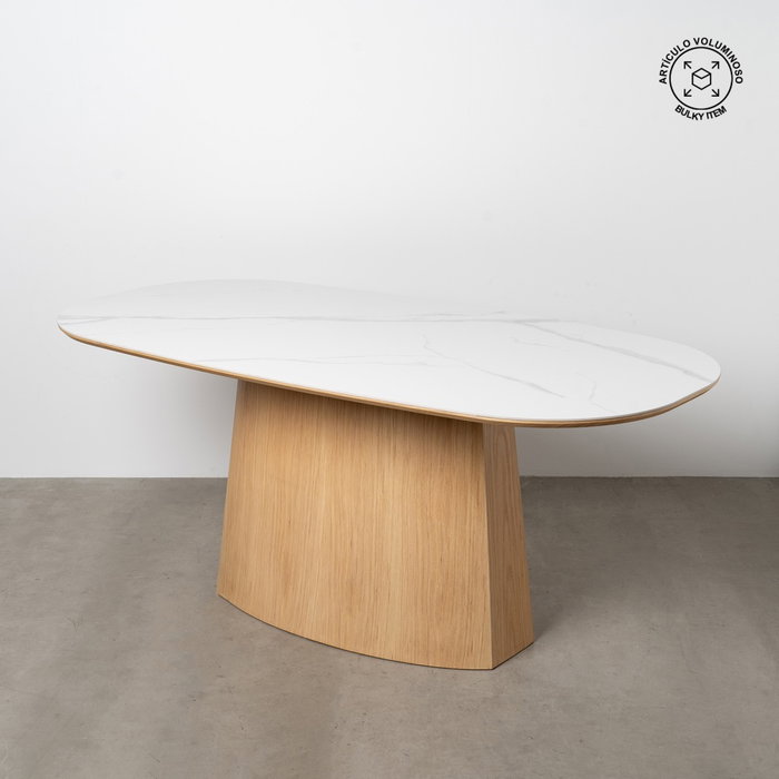 Ixia Mesa de Comedor Blanco-Natural con Tablero Cerámico