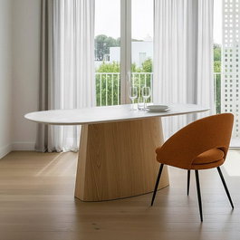 Ixia Mesa de Comedor Blanco-Natural con Tablero Cerámico