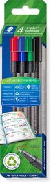 Staedtler Estuche Rotulador Triplus Fineliner 334 RC4 Eco Edition, 4 Unidades Colores Surtidos, Punta 0.3mm, Reciclado
